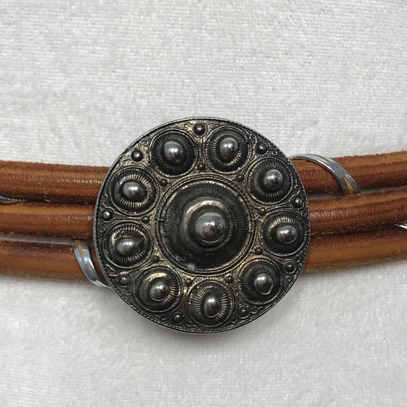 Boho western metal embellished leather belt - Picture 3 of 6